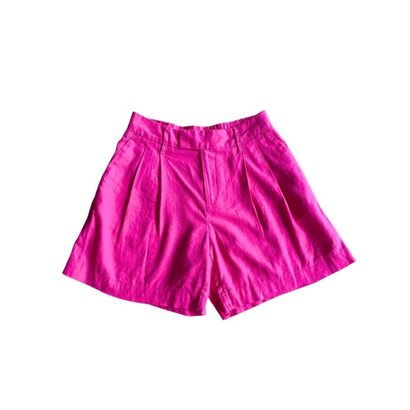 a new day Pants - A New Day Target Linen Blend Hot Pink Magenta Pleated High Waisted Shorts Size 2